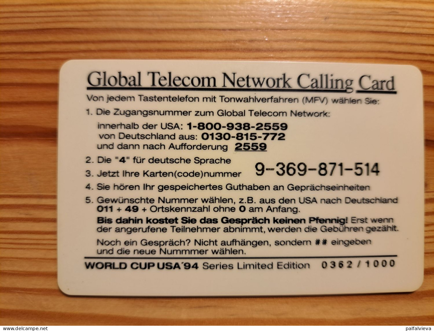 Prepaid Phonecard USA, Global Telecom Network - Football World Cup, Norway - Other & Unclassified