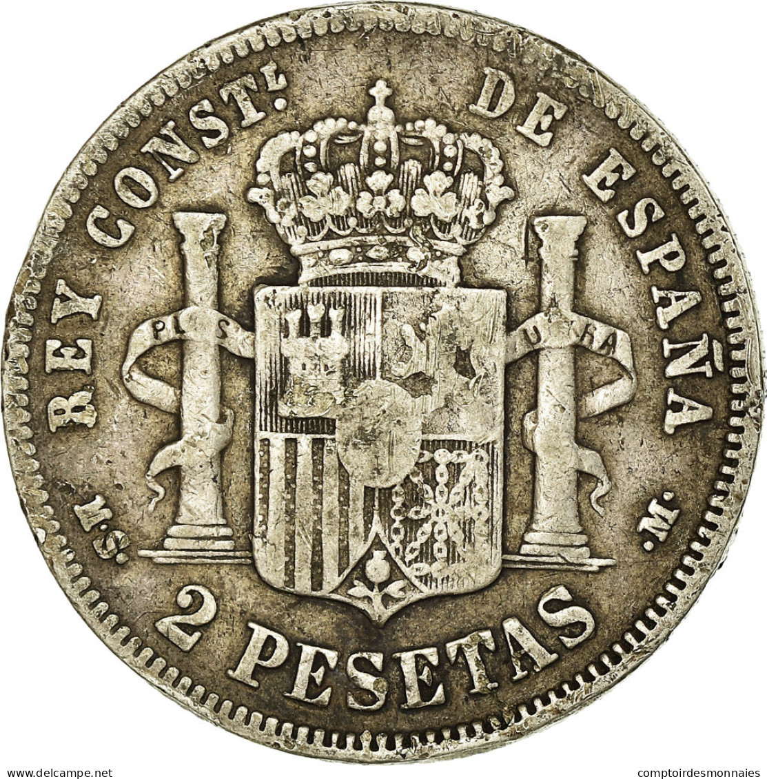 Monnaie, Espagne, Alfonso XII, 2 Pesetas, 1882, Madrid, TB, Argent, KM:678.2 - First Minting