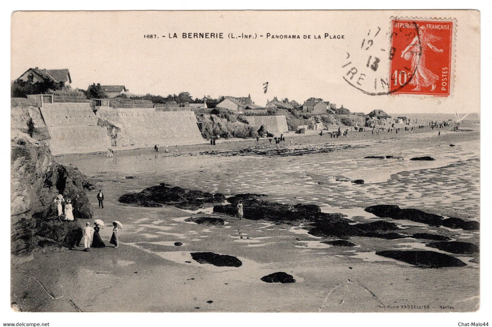 La Bernerie (Loire Inférieure). Panorama De La Plage. CP Noir Et Blanc. Phototypie Vassellier. Nantes - La Bernerie-en-Retz