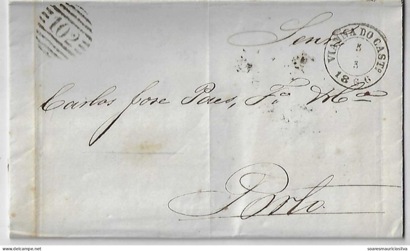 Portugal 1866 Complete Fold Cover Sent From Vianna Do Castelo To Porto Stamp King Luis I 25 Reis - Briefe U. Dokumente