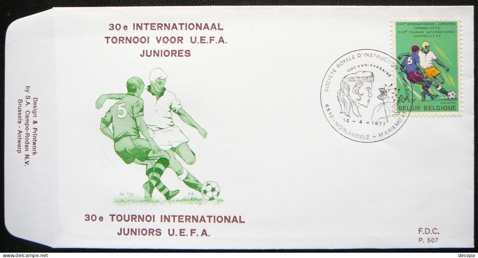 (dcbv-1719) België   FDC  - Belgique  -  Belgium   Mi 1903     OBP 1851  UEFA Juniors - 1971-1980