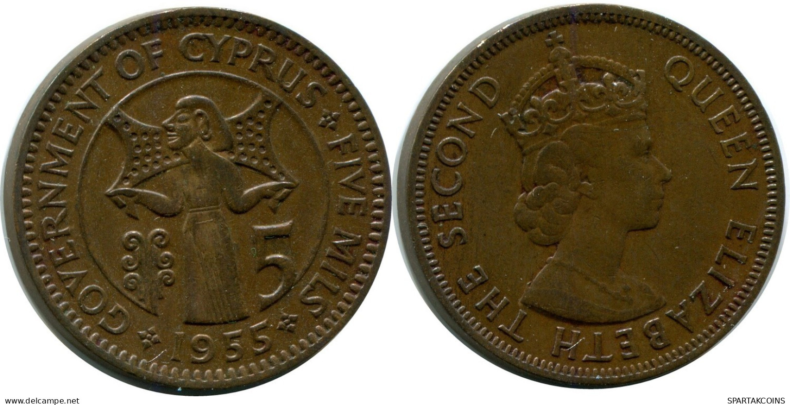 5 MILS 1955 CHIPRE CYPRUS Moneda #AX392.E.A - Zypern