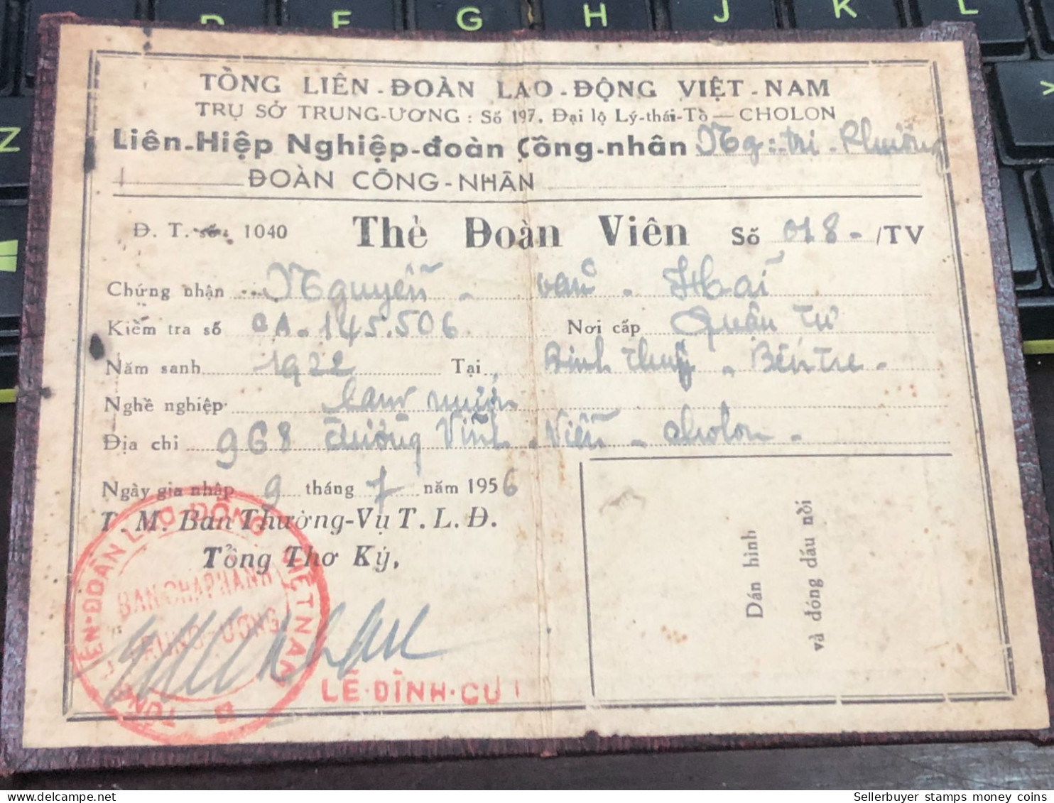 VIET NAM-OLD-ID PASSPORT INDO-CHINA-name-NGUYEN VAN HAI-1956-1pcs Book - Verzamelingen