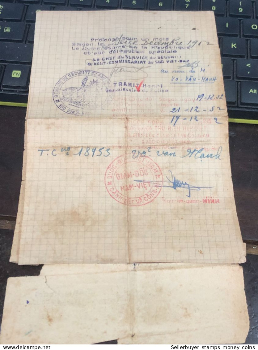 VIET NAM-OLD-ID PASSPORT INDO-CHINA-name-VO VAN MANH-1952-1pcs Book PAPER - Colecciones