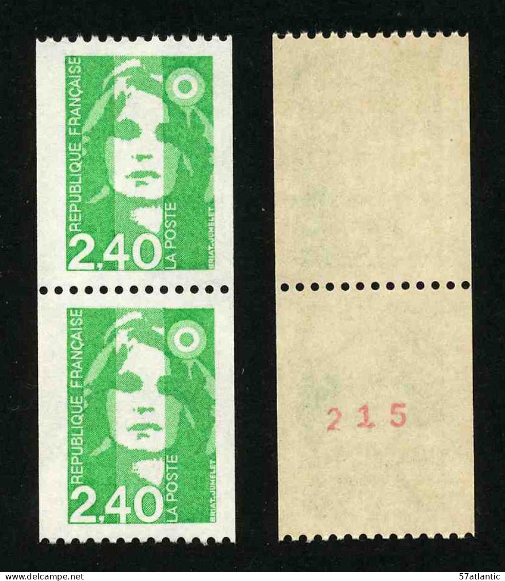 FRANCE - BICENTENAIRE BRIAT 2.40 - YT 2823 Et 2823a ** - TIMBRES DE ROULETTE EN PAIRE AVEC NUMERO ROUGE NEUFS ** - 1989-1996 Marianne Du Bicentenaire