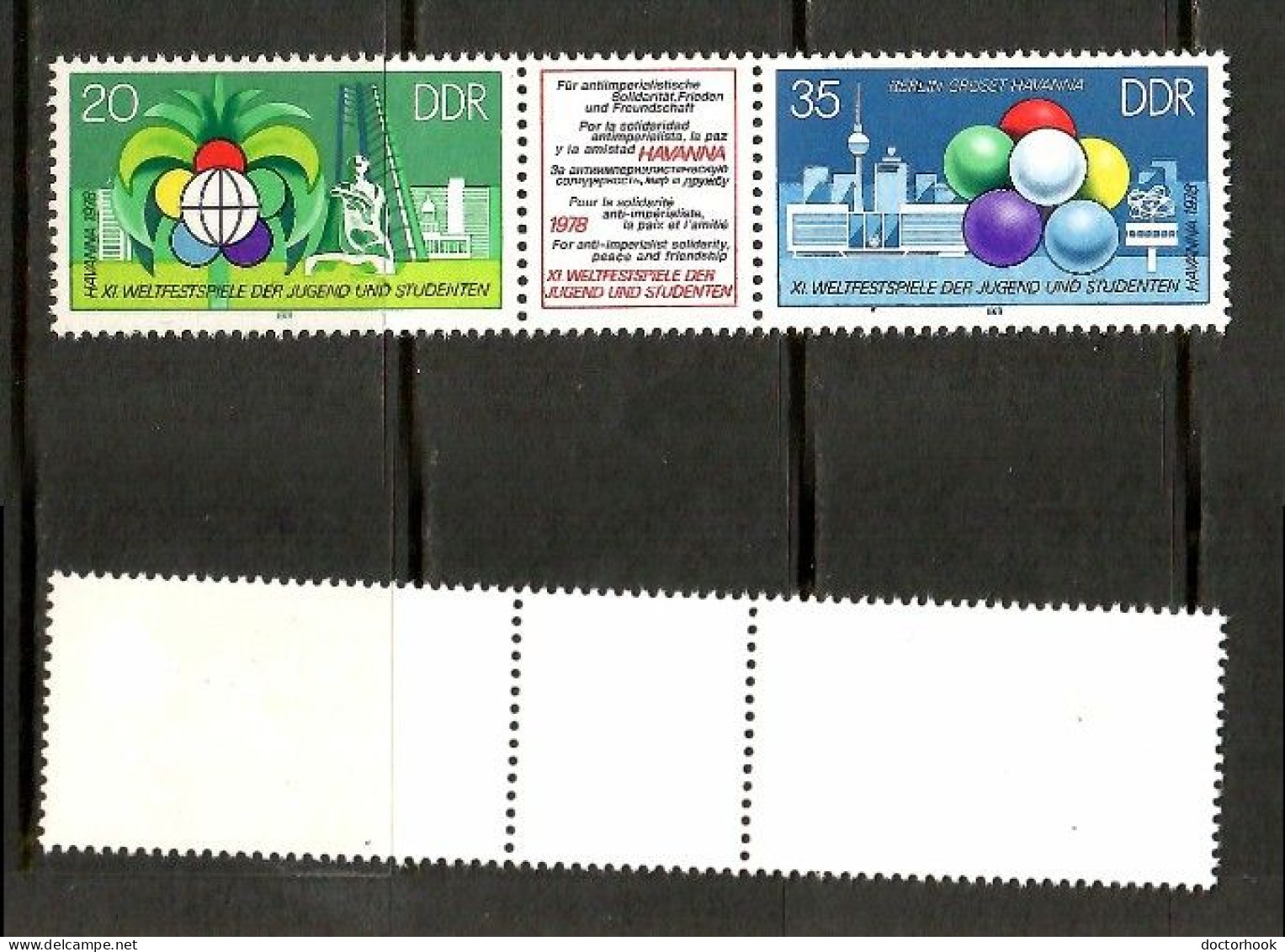 GERMAN DEMOCRATIC REPUBLIC   Scott # 1933-4a** MINT NH STRIP Of 2 + LABEL (CONDITION AS PER SCAN) (LG-1752) - Unused Stamps