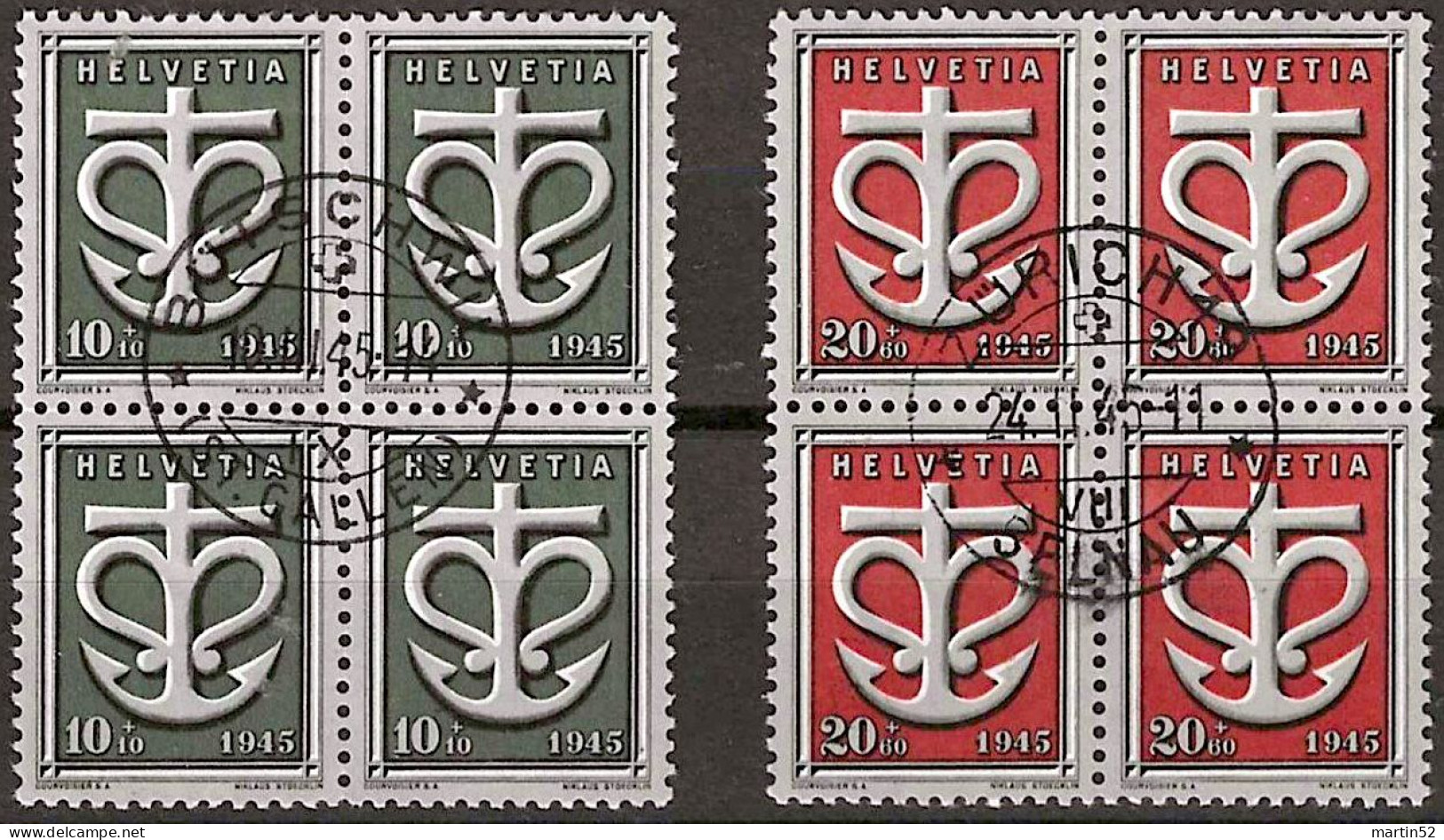 Schweiz Suisse 1945: Spende  Don  Dono  Zu WIII19-20 Mi 443-444 Yv 403-404 Mit Zentral-⊙ ZÜRICH 24.II.45 (Zu CHF 60.00) - Oblitérés