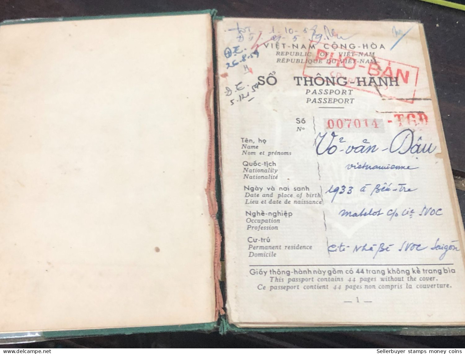 SOUTH VIET NAM -OLD-ID PASSPORT-name-VO VAN DAU-1958-1pcs Book - Verzamelingen