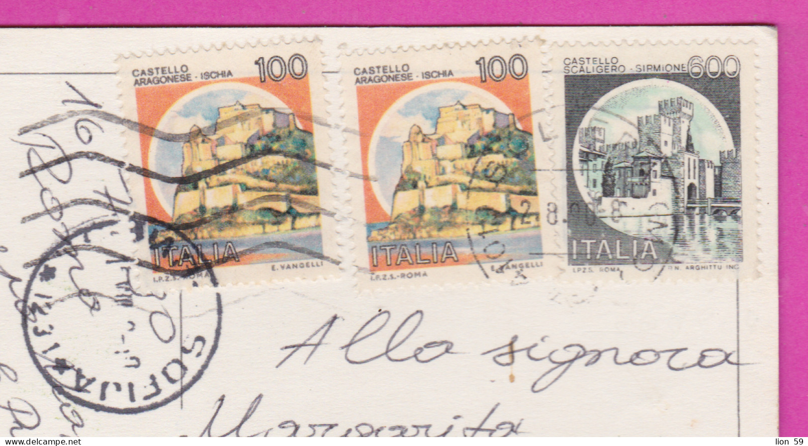 293829 / Italy - Saluti Da ROMA PC 1988 USED 100+100+600 L  Castello Aragonese - Ischia Castello Scaligero Sirmione - 1981-90: Marcophilia