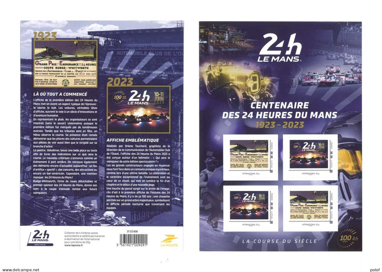 COLLECTOR -  Centenaire Des 24 Heures Du Mans - Bloc De 4 Timbres (Lettre Internatonale ) (C 79) - Collectors