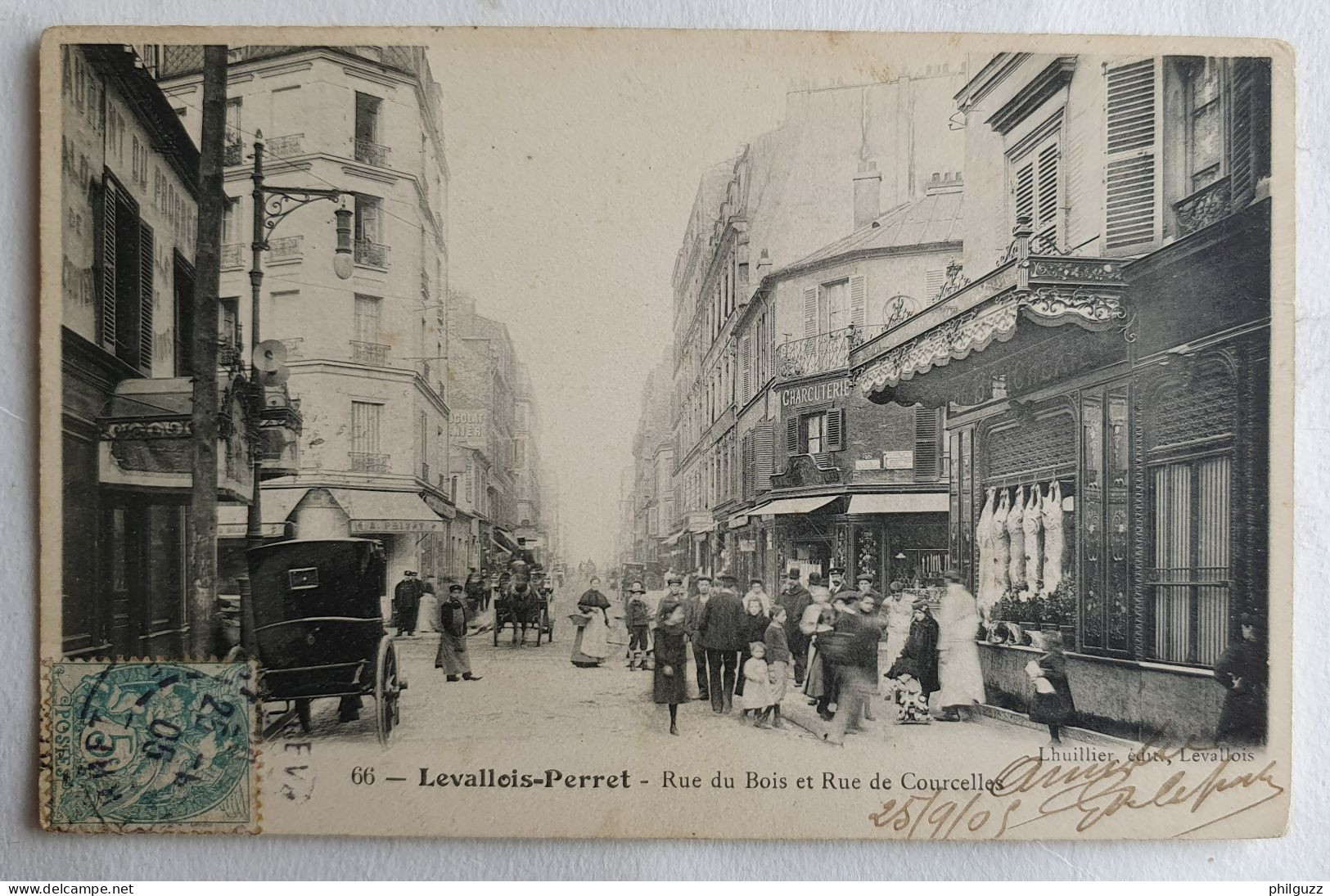 CARTE POSTALE CPA 92 LEVALLOIS PERRET RUE DU BOIS ET RUE DE COURCELLES Lhuillier 66 Boucherie Charcuterie - Levallois Perret