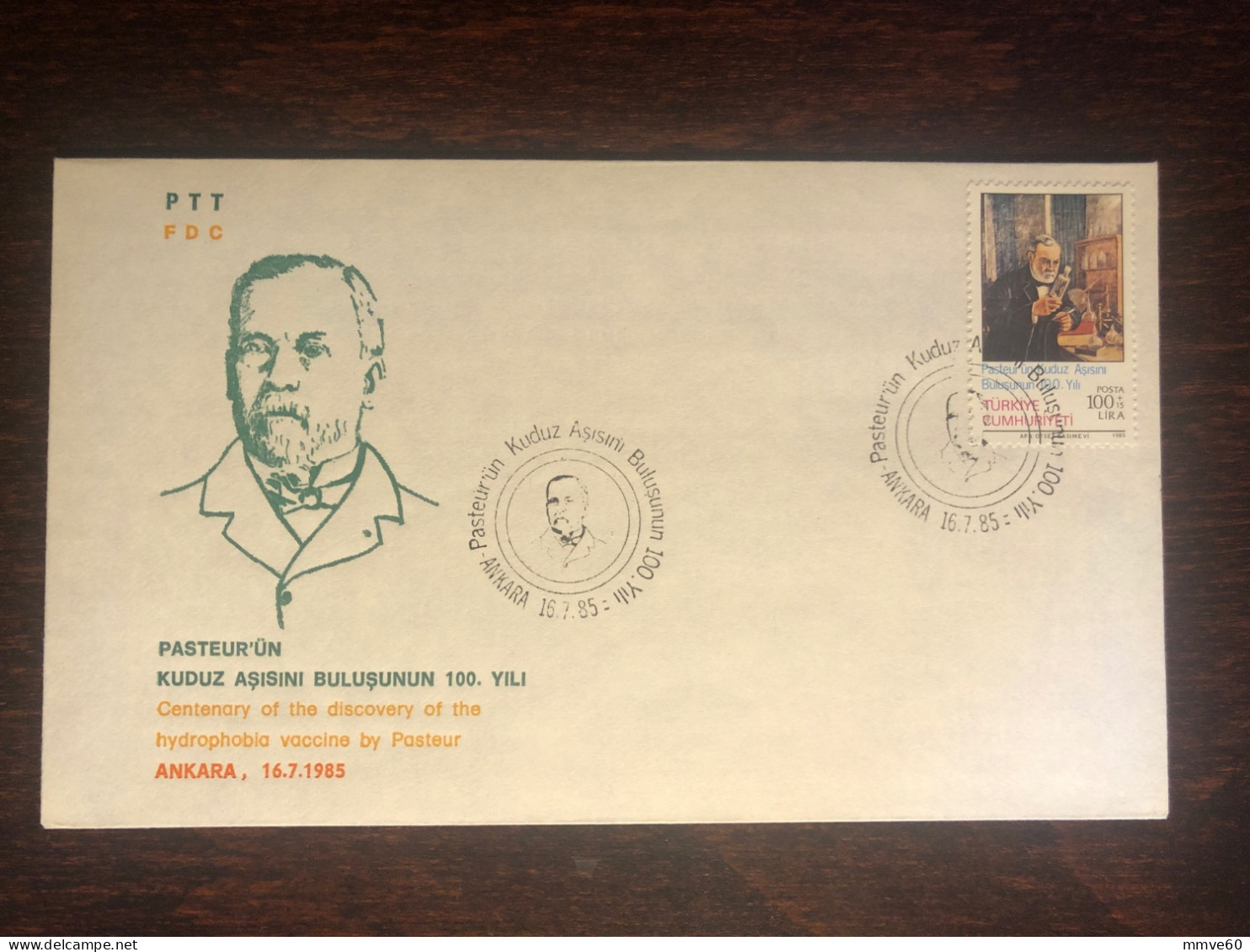 TURKEY FDC COVER 1985 YEAR PASTEUR HEALTH MEDICINE STAMPS - FDC