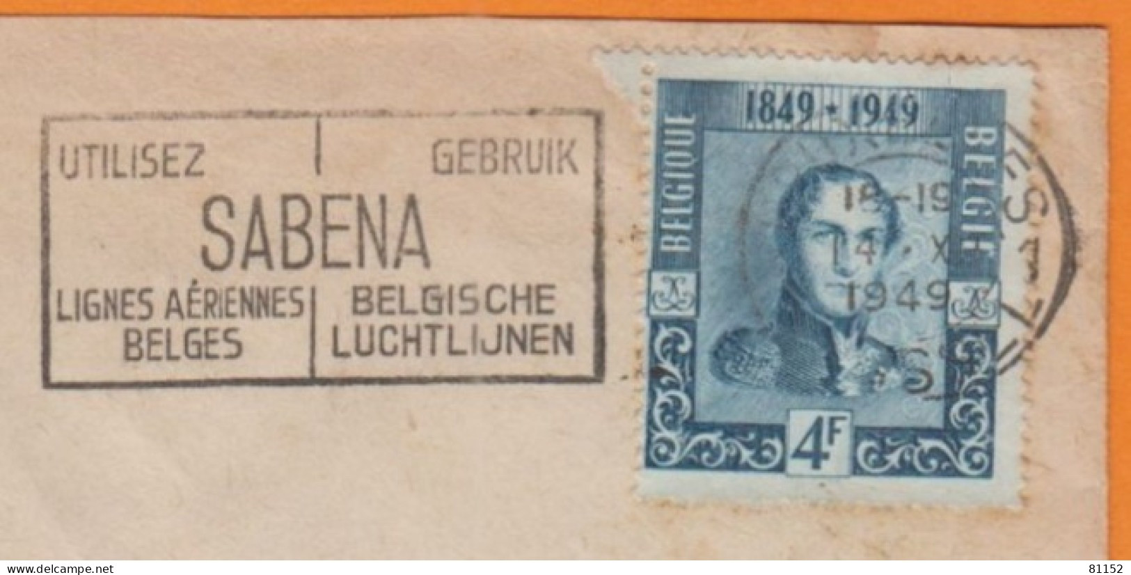 Belgique  4F bleu Y.et.T.810 SEUL sur lettre   1949 pour  CHATOU S.et.O. avec Famme SABENA lignes aériennes