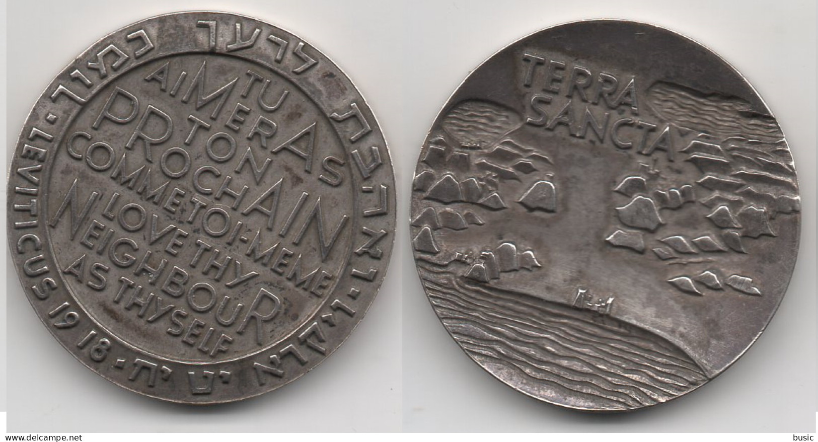 + MEDAILLE 1918 + TERRA SANCTA + TU AIMERAS TON PROCHAIN COMME TOI MEME + ARGENT + - Sonstige & Ohne Zuordnung