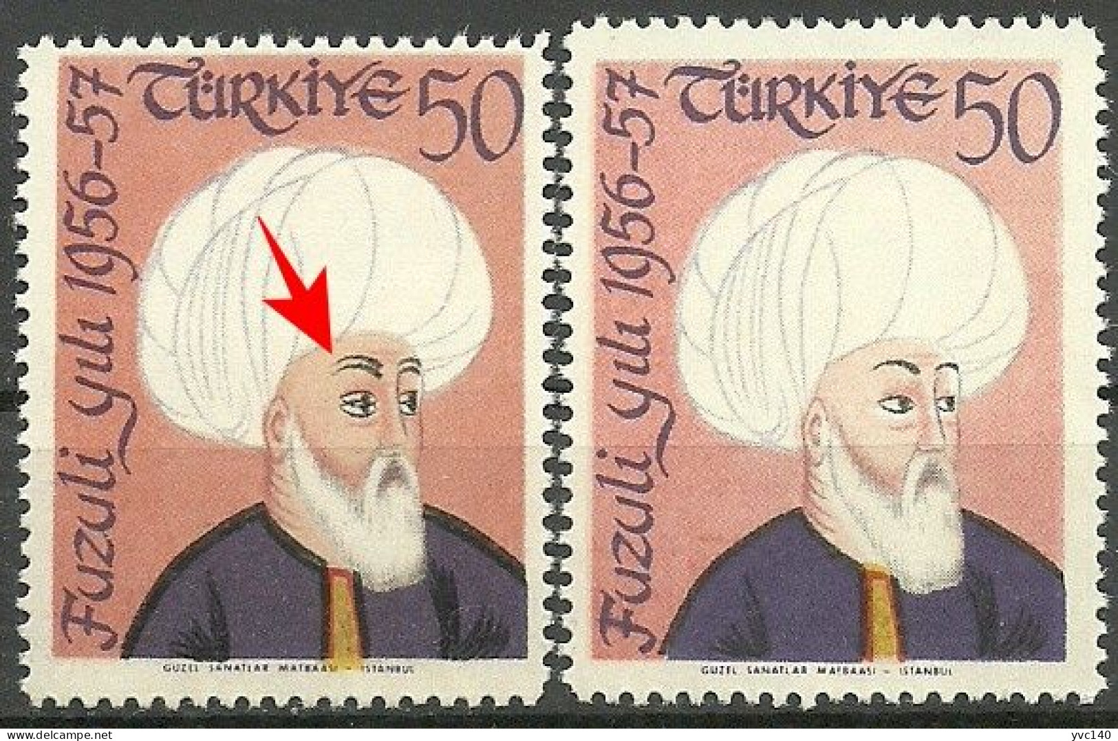 Turkey; 1957 Fuzuli (Poet) Year ERROR "Shifted Print" - Nuovi