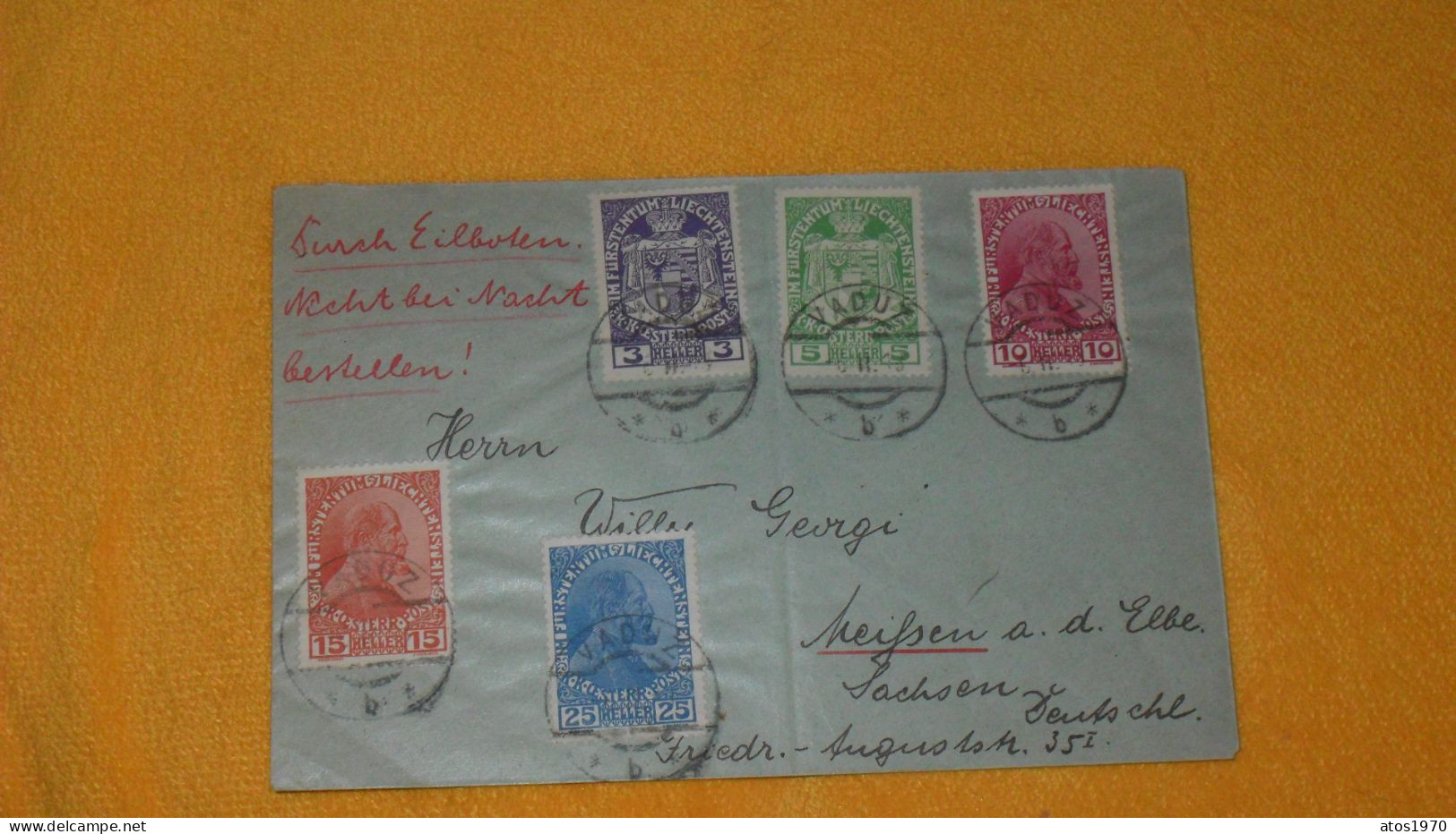 ENVELOPPE ANCIENNE DE 1913../ CACHETS VADUZ POUR SACHSEN ?..+ TIMBRES X5 - Lettres & Documents