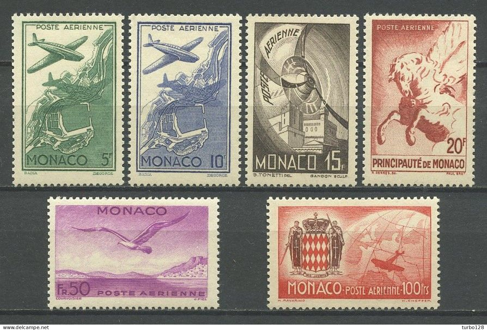 MONACO 1941 PA 2/7 ** Neufs MNH Superbes C 25 € Oiseaux Mouettes Symboles Avions Planes Chevaux Pégase Port Palais - Luchtpost