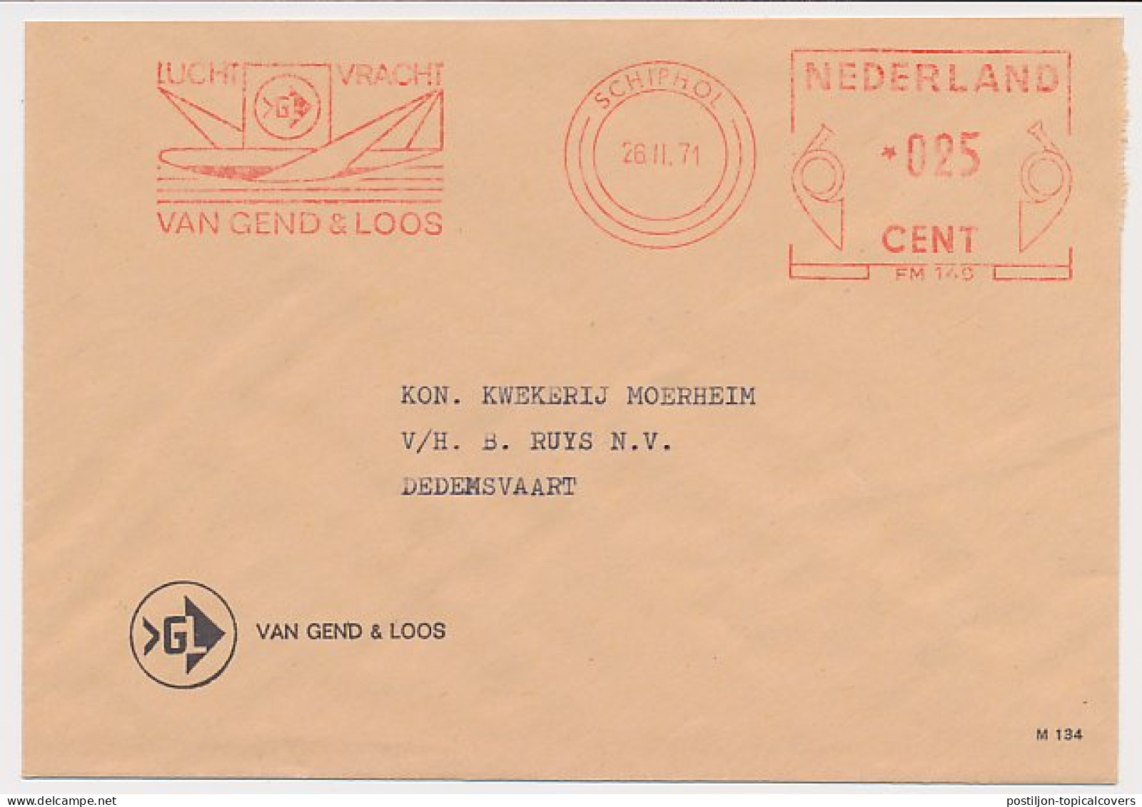 Meter Cover Netherlands 1971 Van Gend & Loos - Schiphol - Sonstige & Ohne Zuordnung
