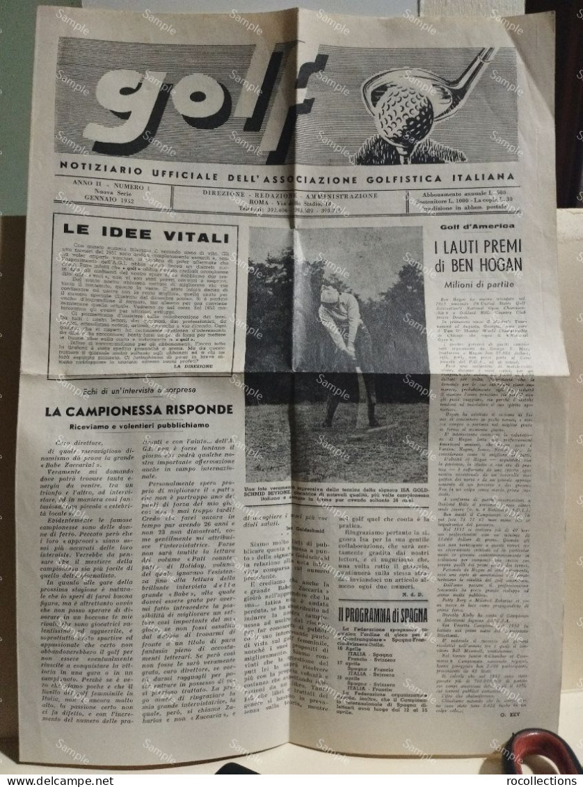 Italy Newspaper Italia Giornale GOLF Notiziario Ufficiale Associazione Gofistica Italiana. Gennaio 1952. - Sports