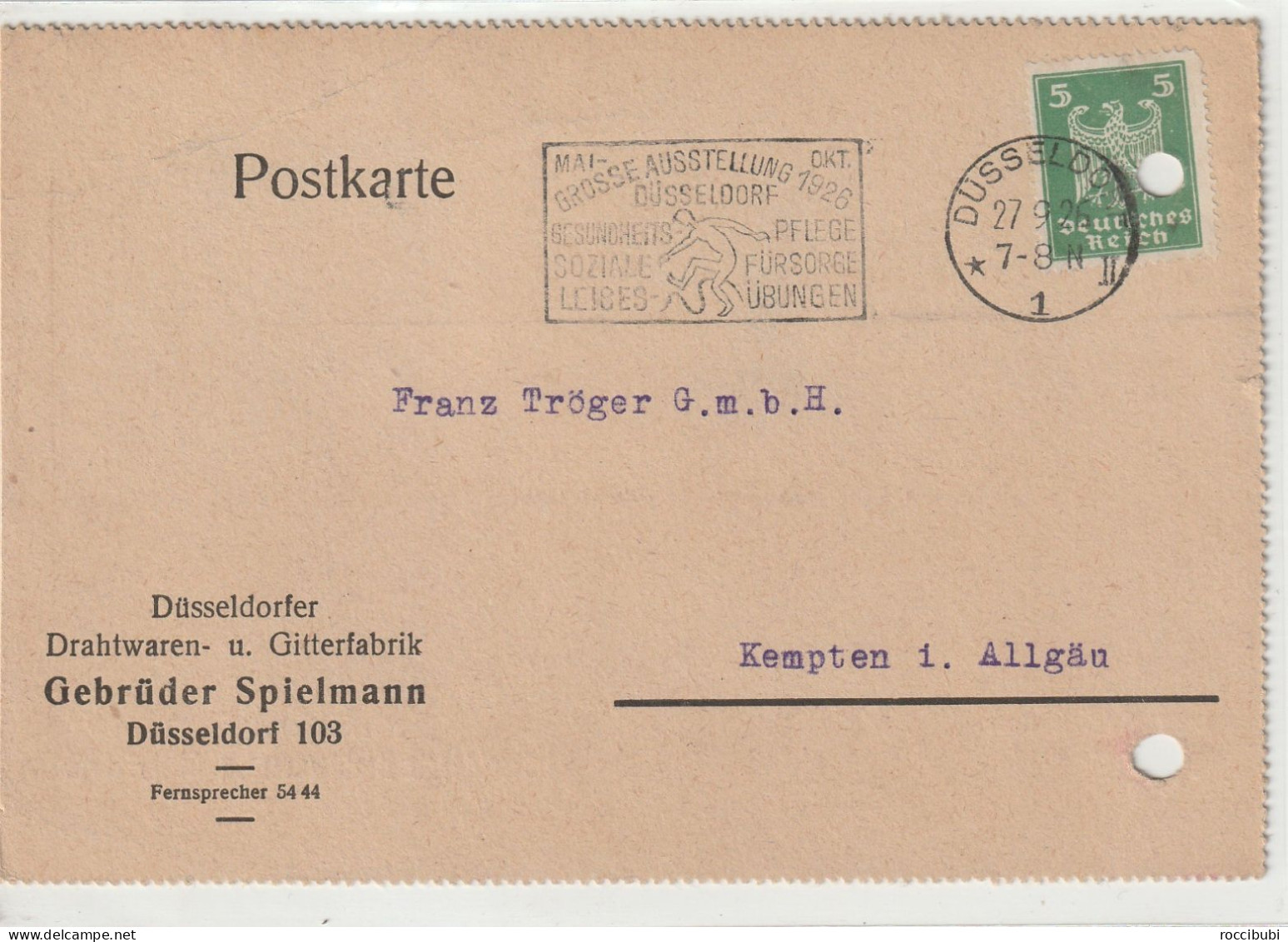 Postkarte Von Düsseldorf Nach Kempten 1926 - Cartes Postales