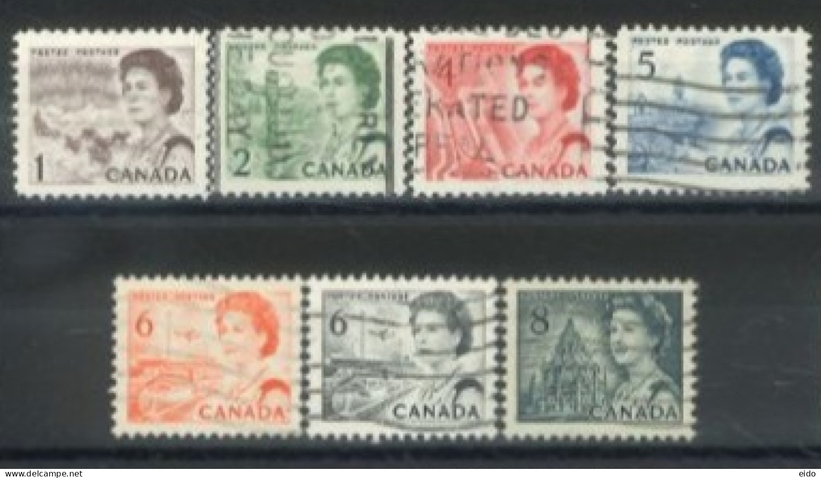 CANADA - 1967, QUEEN ELIZABETH II NORTHERN LIGHTS & DOG TEAM STAMPS SET OF 7, USED. - Gebraucht