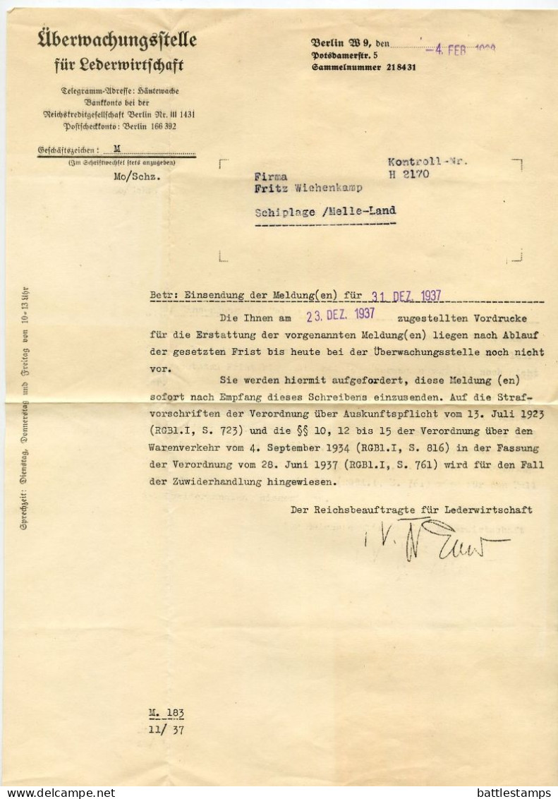 Germany 1938 Cover & Letter; Berlin - Überwachungsstelle Für Lederwirtschaft; 12pf. Meter With Slogan - Machines à Affranchir (EMA)