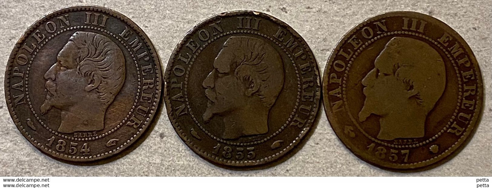 Lot De 3 Pièces De 5 Centimes Napoléon III 1854A 1855A Et 1857MA …. Vendu En L’état (74) - 5 Centimes