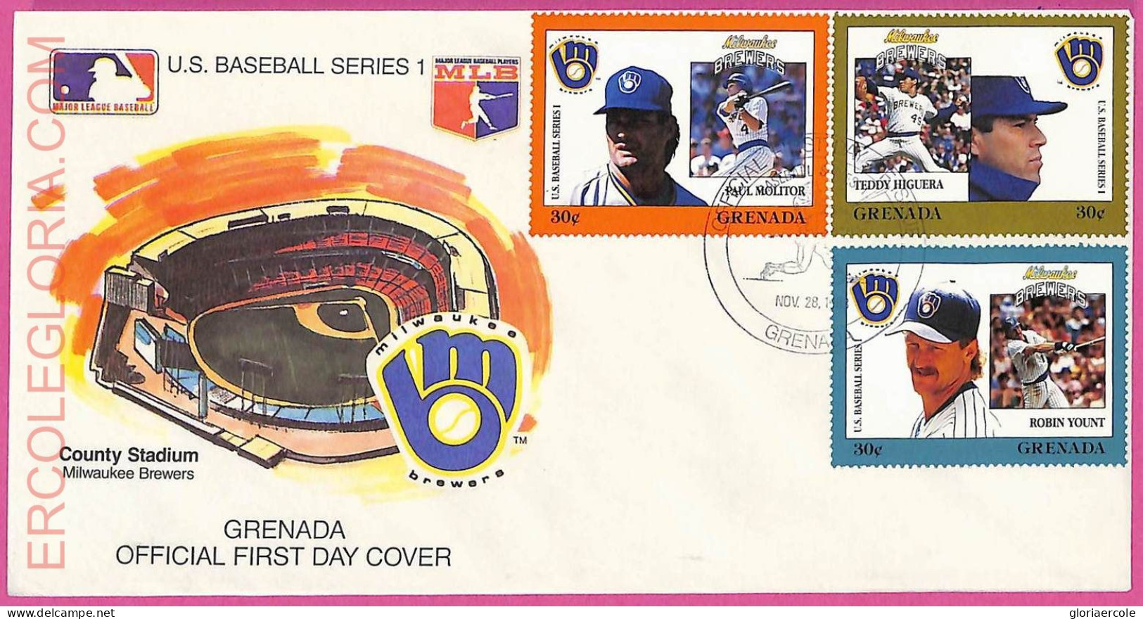 Ag1580 - GRENADA - Postal History - FDC COVER - 1988 BASEBALL - Baseball
