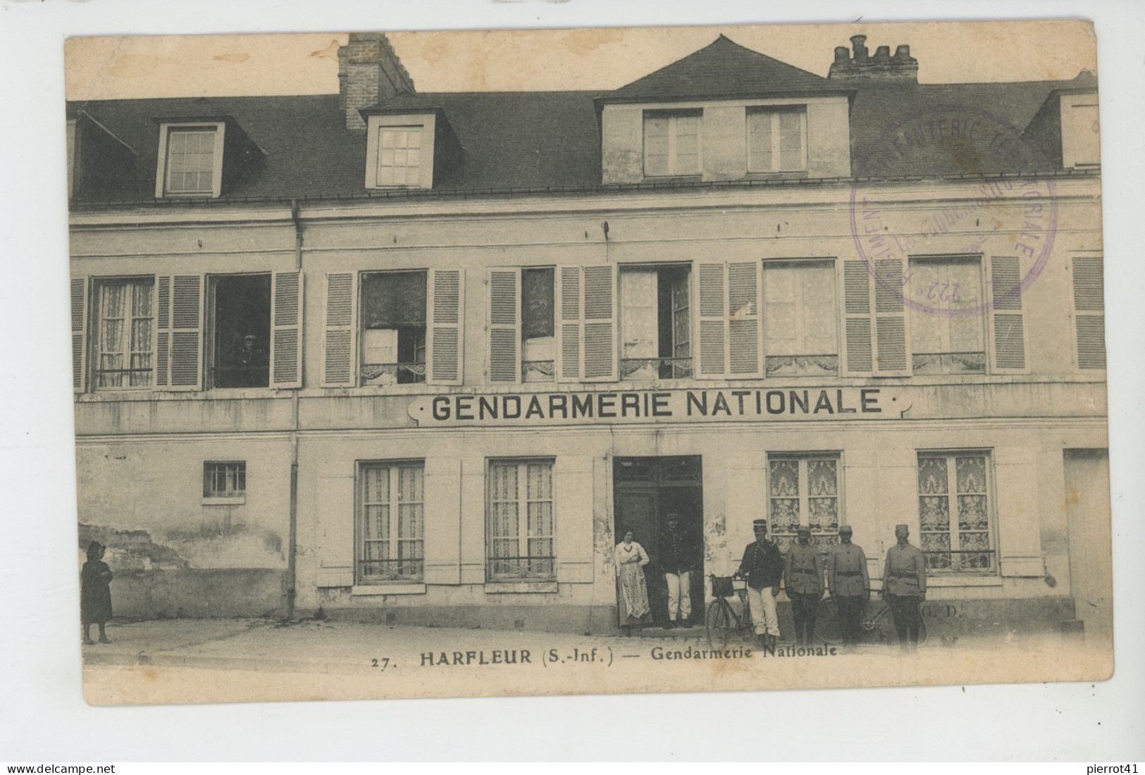 HARFLEUR - Gendarmerie Nationale (cachet Militaire Au Dos 222ème REGIMENT D'INFANTERIE TERRITORIALE ) - Harfleur