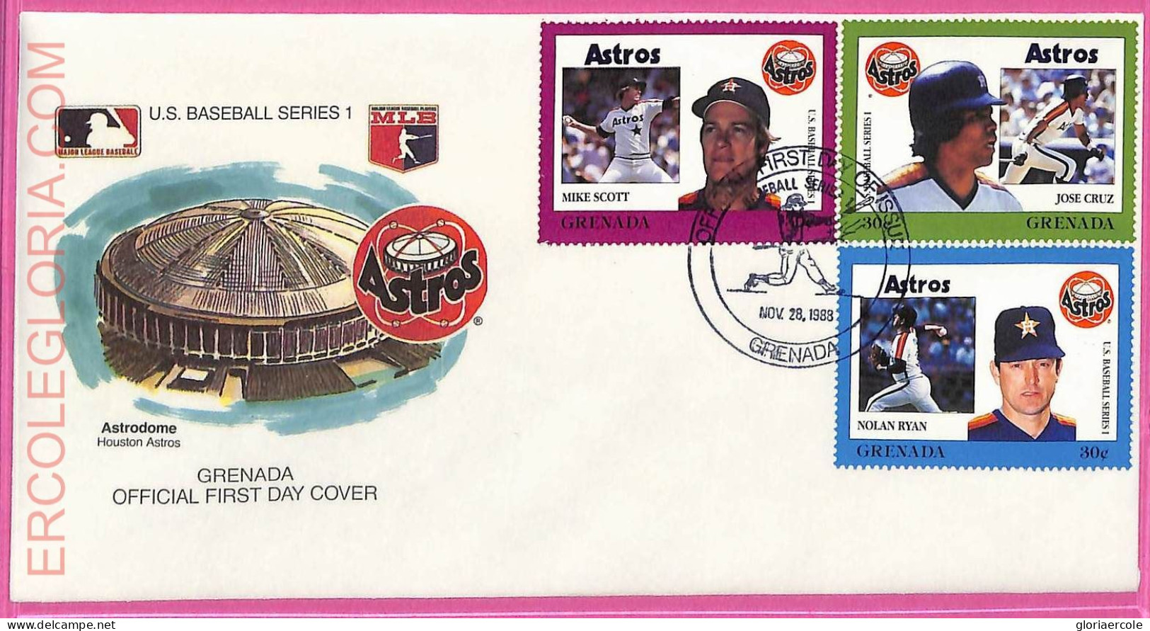 Ag1601 - GRENADA - Postal History - FDC COVER + Stamps On Card - 1988 BASEBALL - Baseball