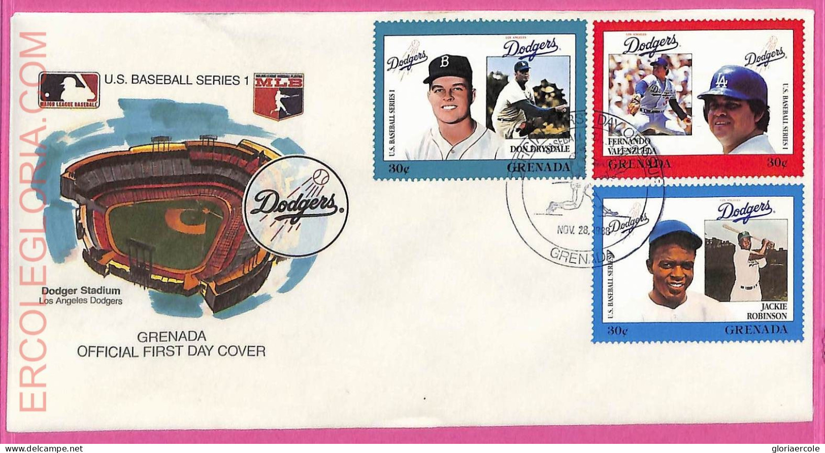 Ag1606 - GRENADA - Postal History - FDC COVER + Stamps On Card - 1988 BASEBALL - Baseball