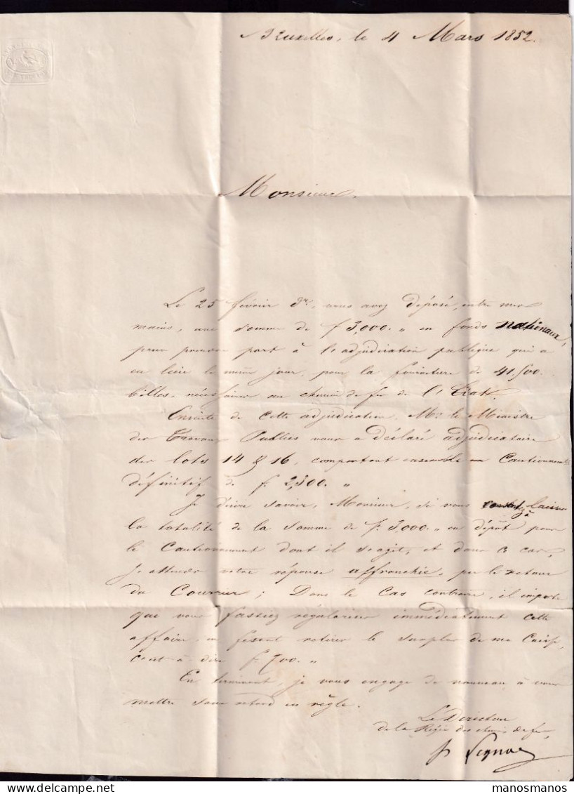 206/41 - Lettre Non Affranchie BRUXELLES 1852 Vers CERFONTAINE Via PHILIPPEVILLE -  Cachet Régie Des Chemins De Fer - Autres & Non Classés