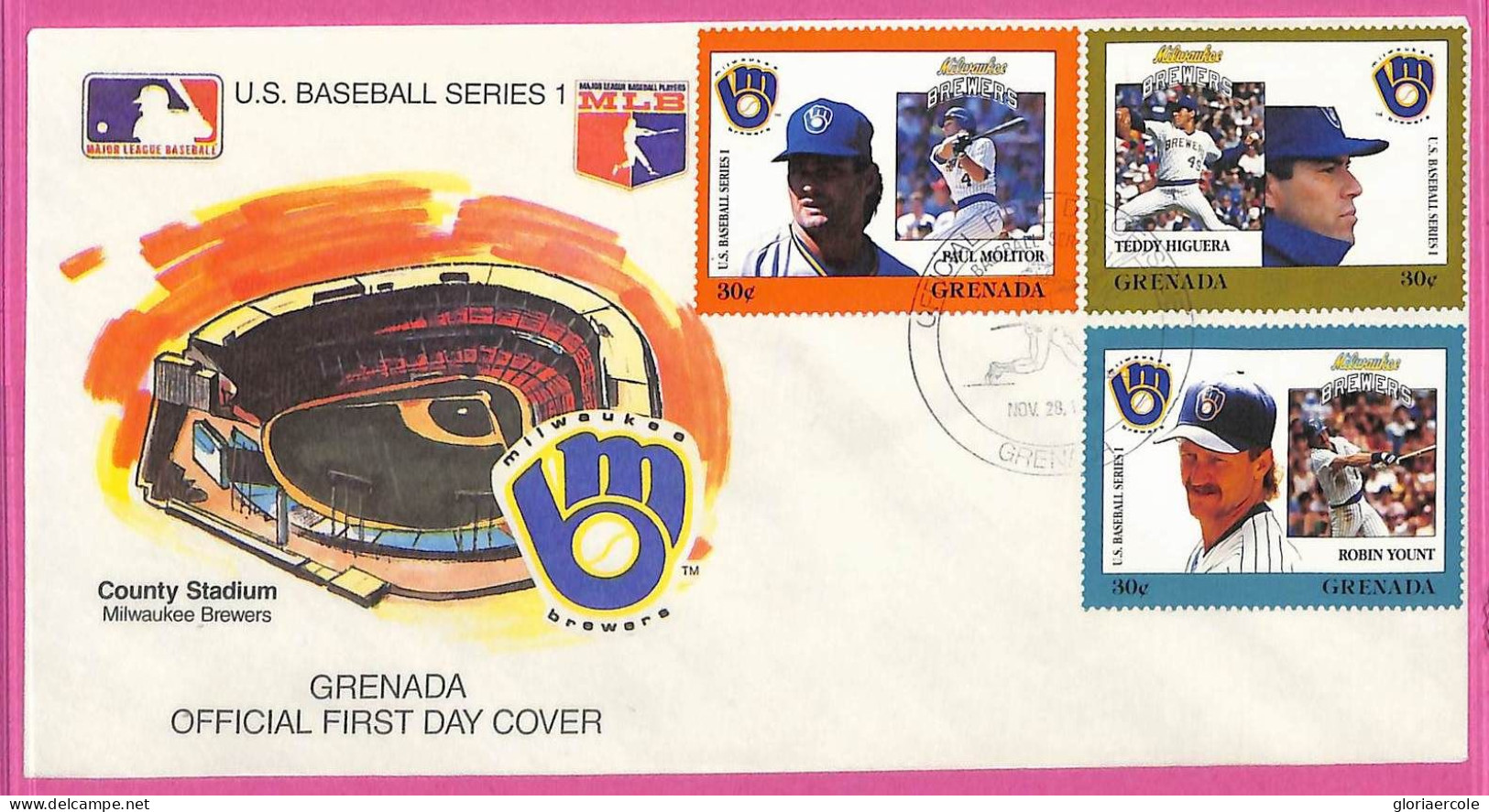 Ag1607 - GRENADA - Postal History - FDC COVER + Stamps On Card - 1988 BASEBALL - Baseball