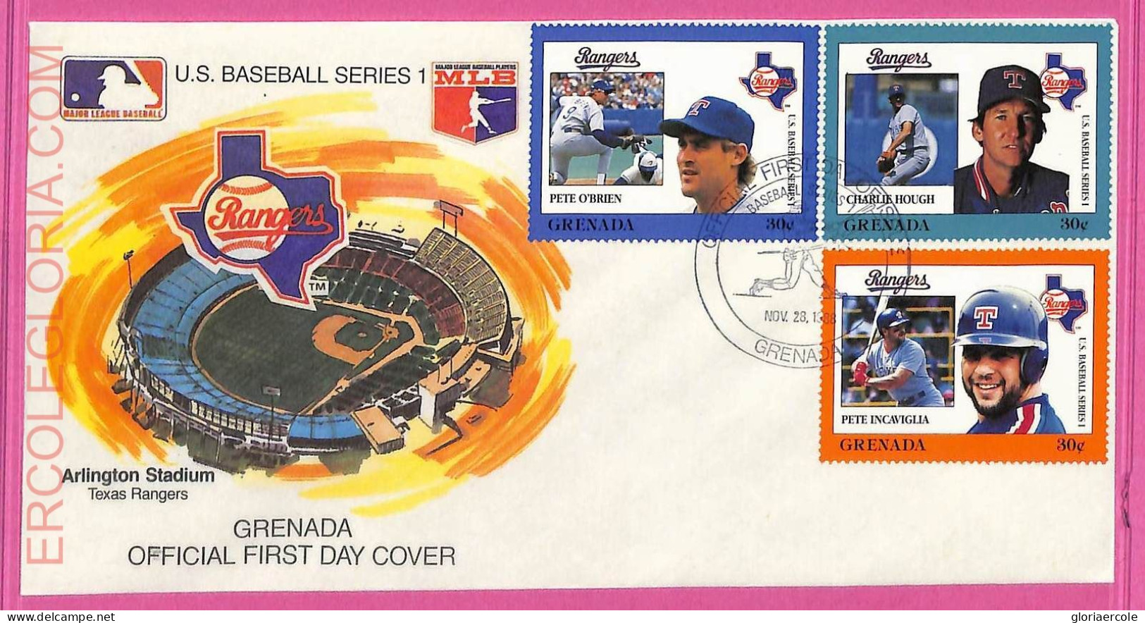 Ag1616 - GRENADA - Postal History - FDC COVER + Stamps On Card - 1988 BASEBALL - Baseball