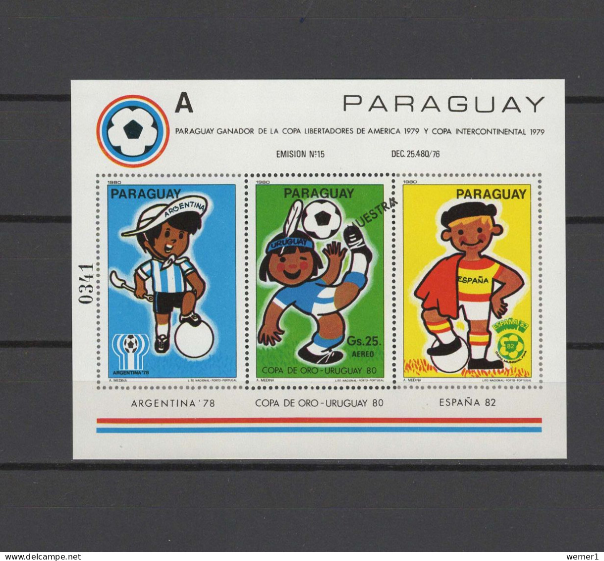 Paraguay 1980 Football Soccer World Cup S/s With "A" Number And "Muestra" Overprint MNH - 1982 – Espagne