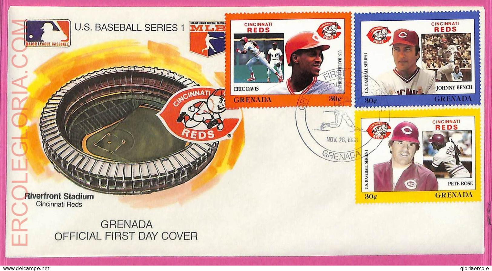 Ag1622 - GRENADA - Postal History - FDC COVER + Stamps On Card - 1988 BASEBALL - Baseball