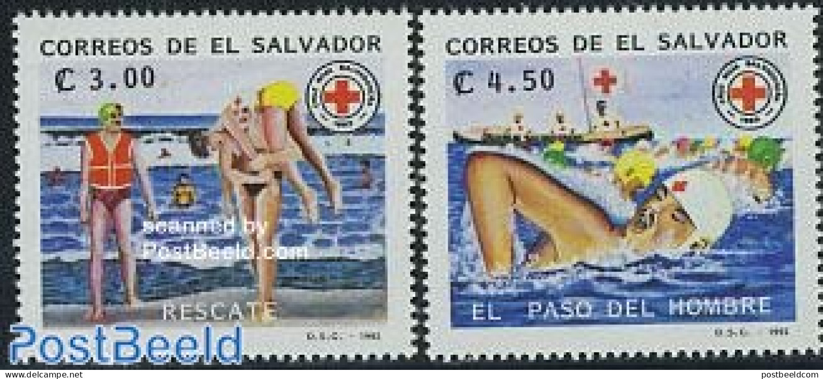 El Salvador 1992 Water Rescue Service 2v, Mint NH, Health - Sport - Transport - Red Cross - Swimming - Ships And Boats - Croix-Rouge