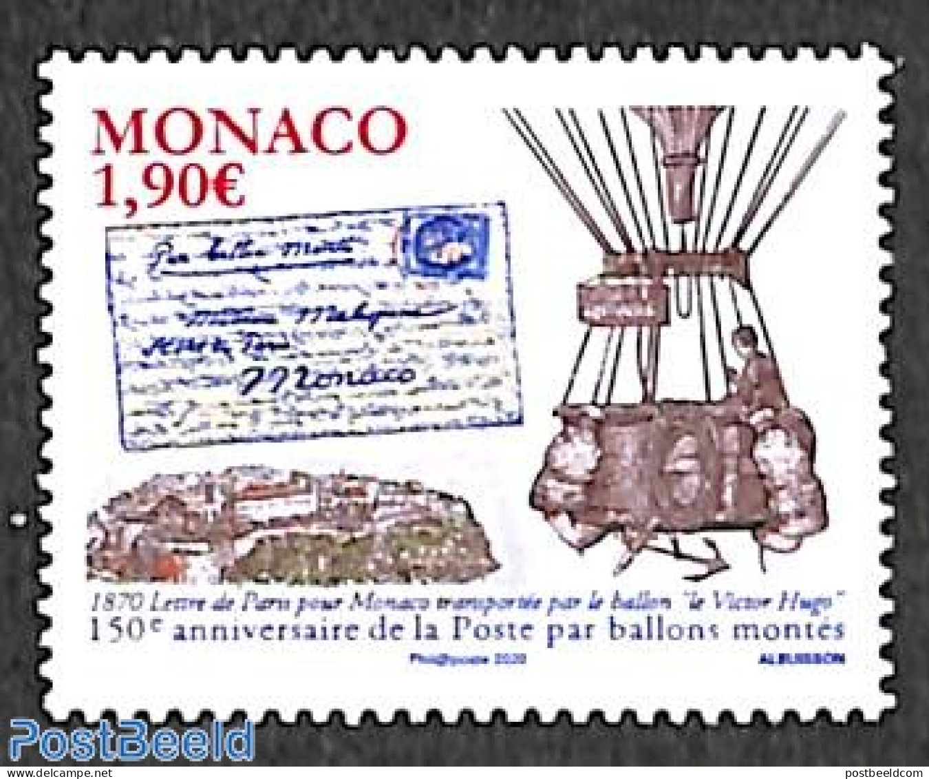 Monaco 2020 Balloon Post 1v, Mint NH, Transport - Post - Stamps On Stamps - Balloons - Ongebruikt