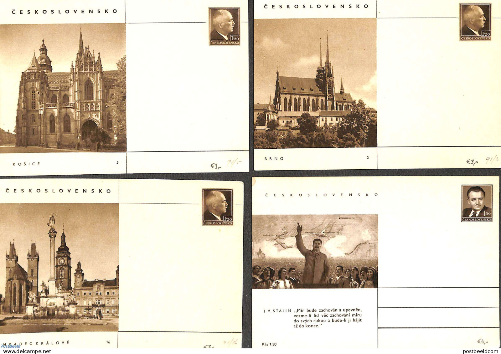 Czechoslovkia 1948 Lot With 4 Illustrated Postcards, Unused Postal Stationary - Lettres & Documents