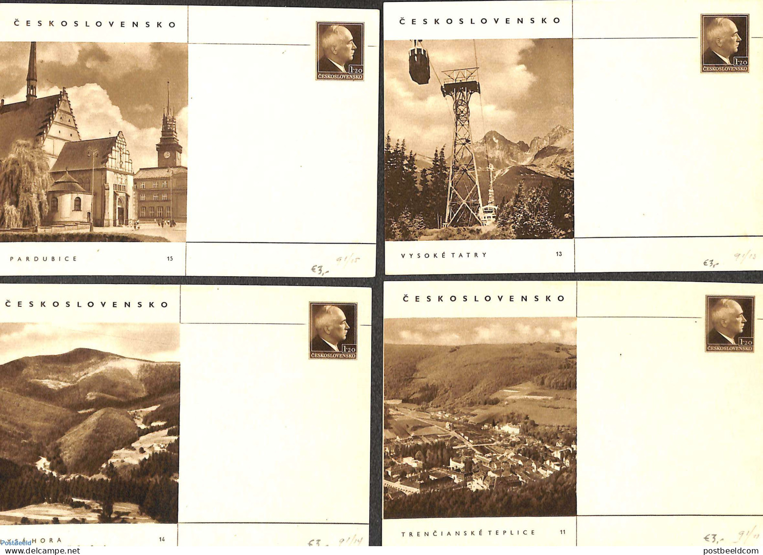 Czechoslovkia 1948 Lot With 4 Illustrated Postcards, Unused Postal Stationary - Lettres & Documents