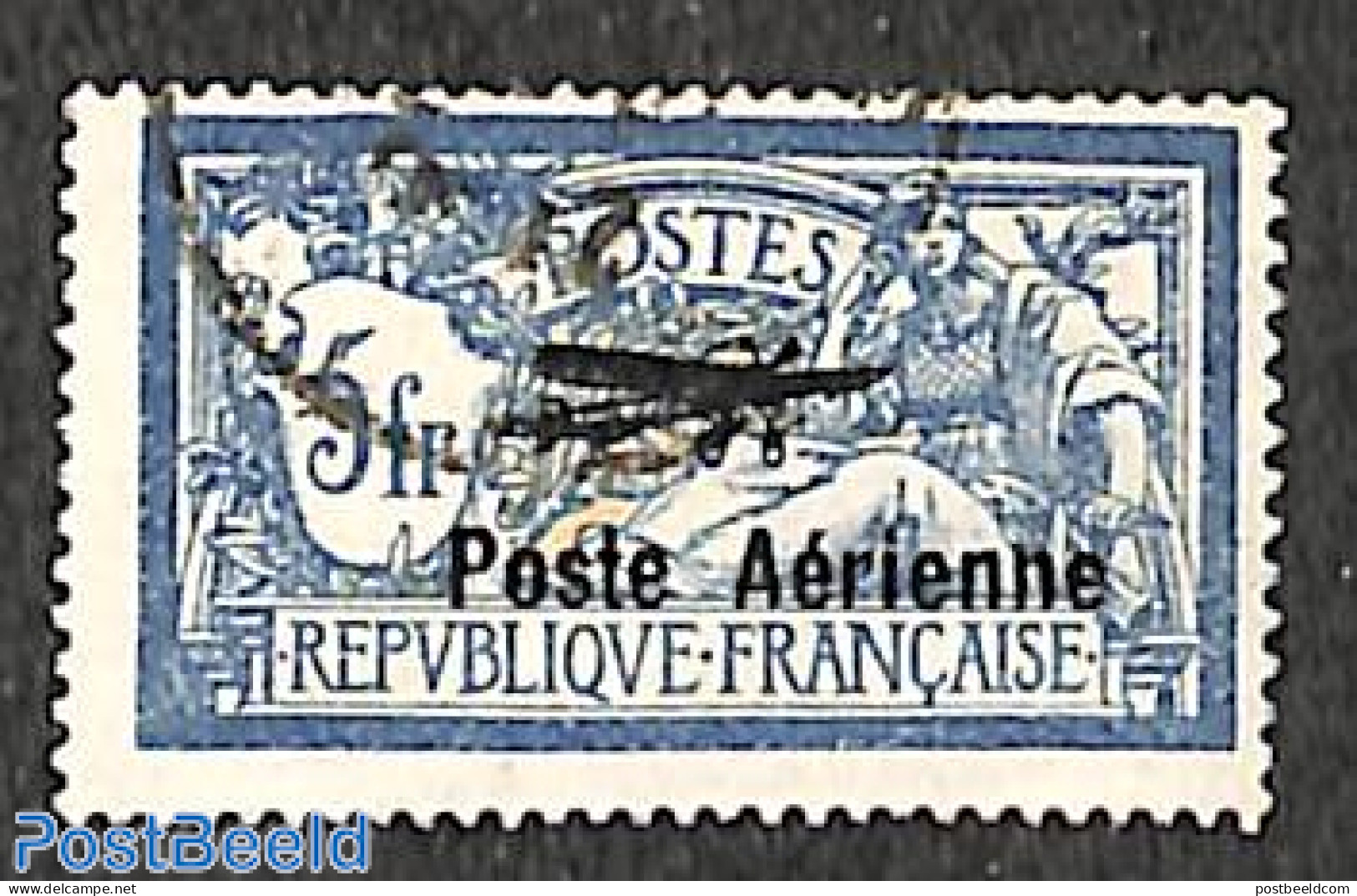 France 1927 5fr, Airmail Overprint, Used, Used Stamps, Transport - Aircraft & Aviation - Gebraucht