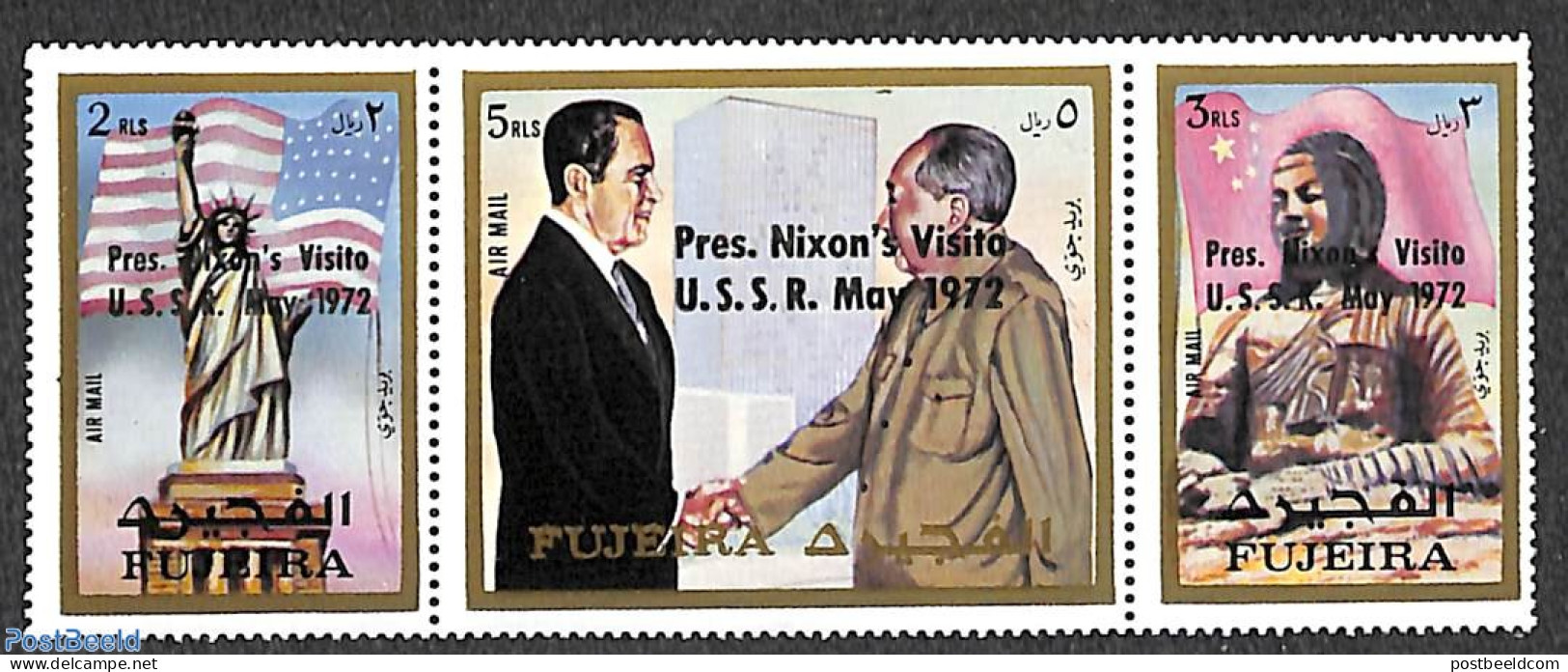 Fujeira 1972 Nixon's Visit To The USSR 3v [::], Mint NH, History - American Presidents - Politicians - Fujeira