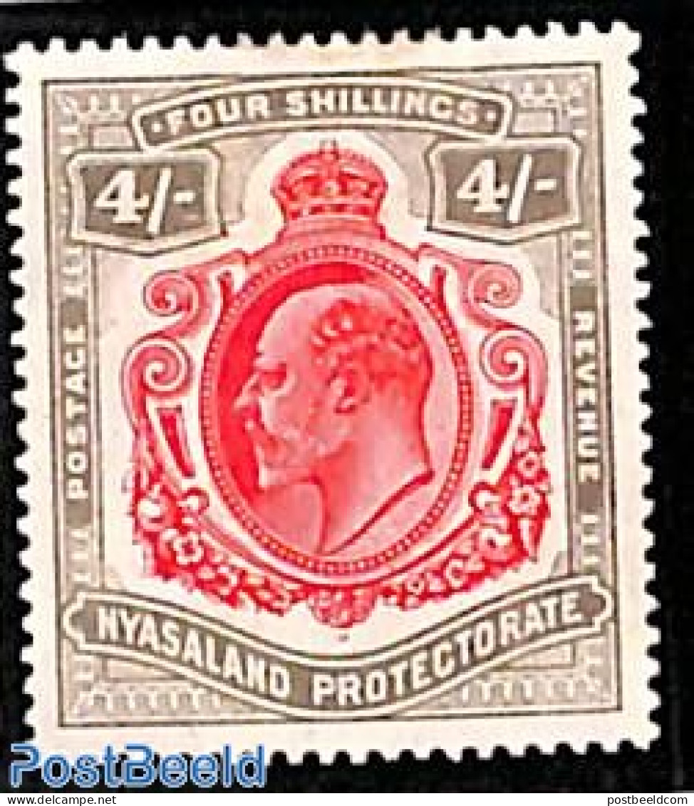 Nyasaland 1908 4sh, Stamp Out Of Set, Unused (hinged) - Nyasaland (1907-1953)