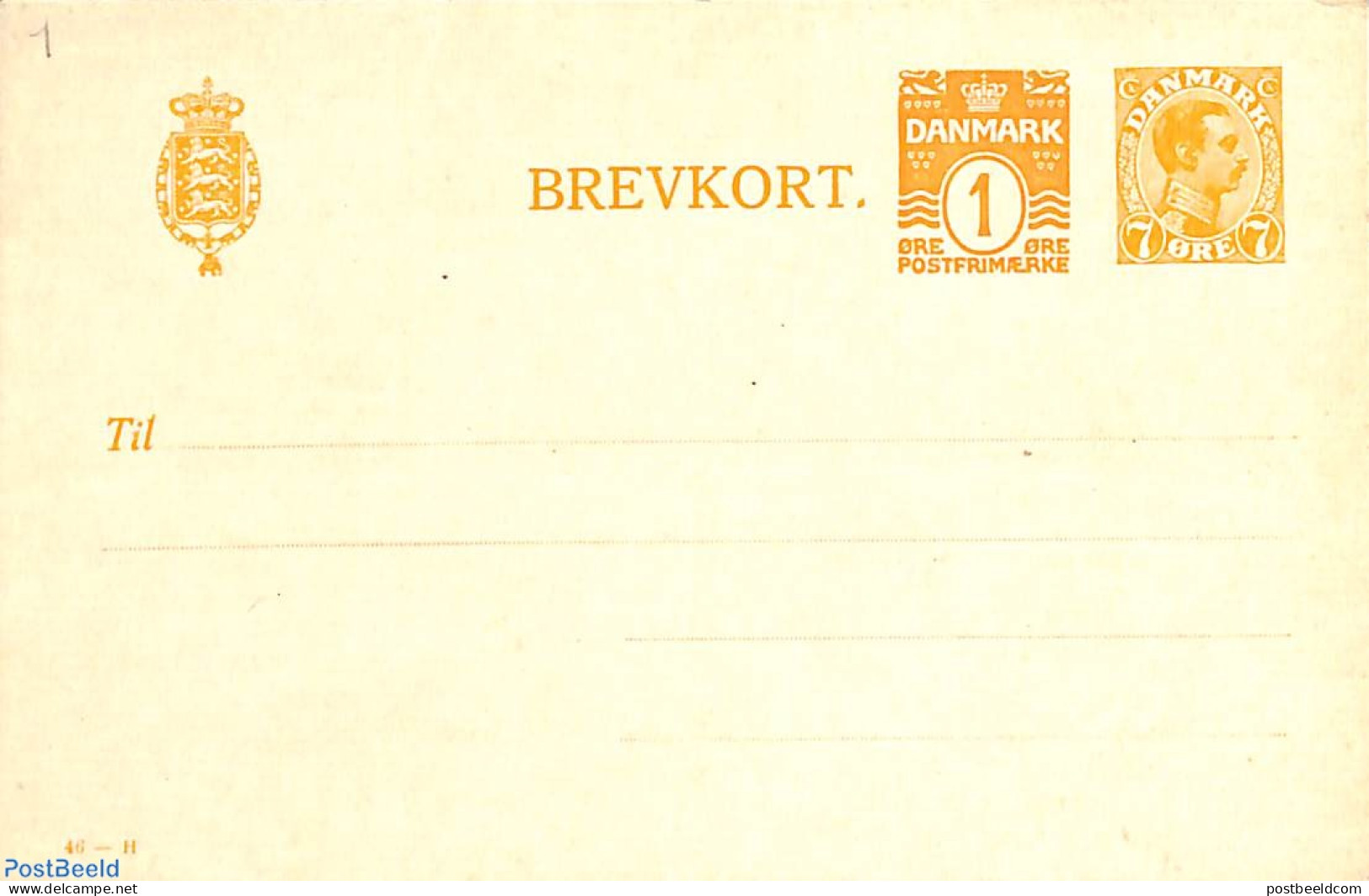Denmark 1920 Postcard 1o+7o, 46-H, Unused Postal Stationary - Cartas & Documentos