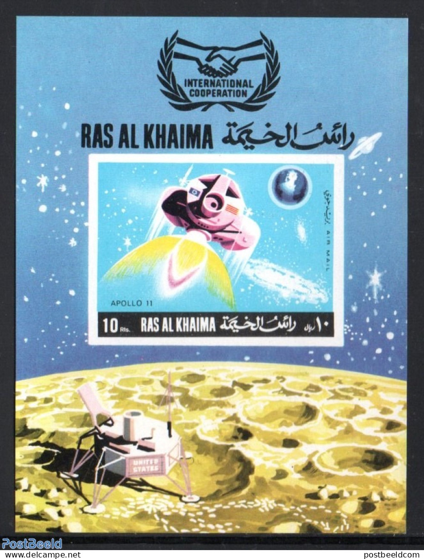 Ras Al-Khaimah 1969 Space Research S/s, Imperforated, Mint NH, Transport - Space Exploration - Ra's Al-Chaima