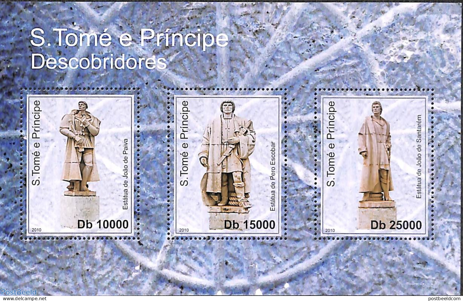 Sao Tome/Principe 2010 Discoverors 3v M/s, Mint NH, History - Explorers - Art - Sculpture - Onderzoekers