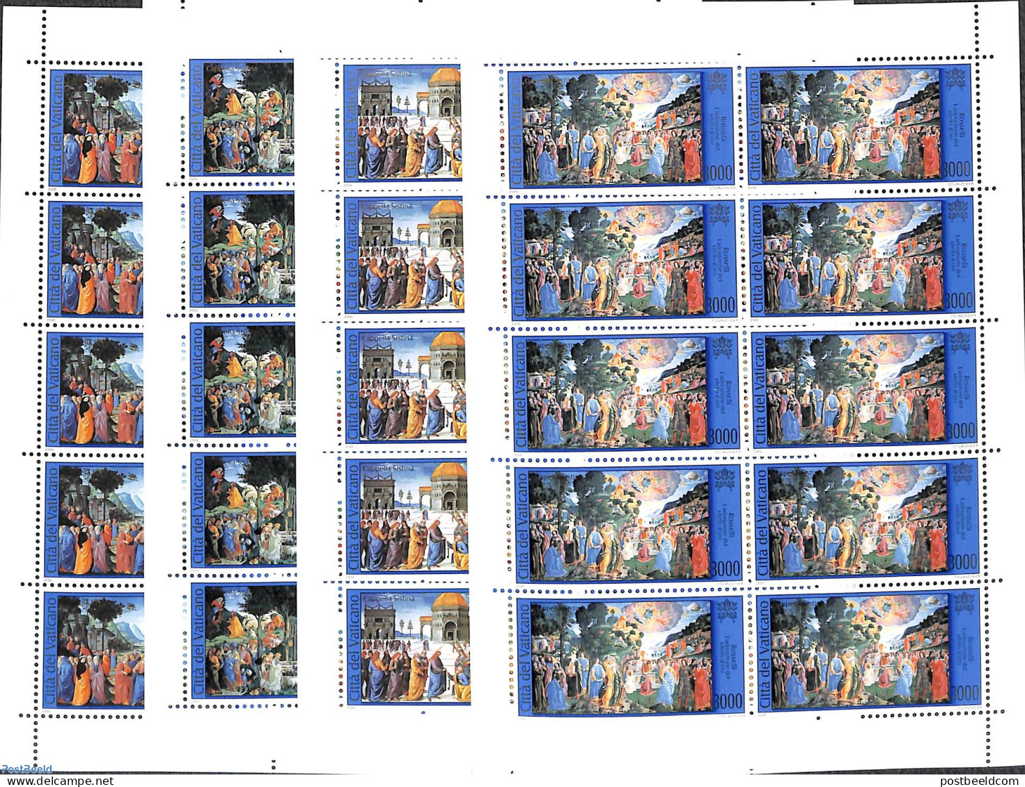 Vatican 2000 Sixtine Chapel 4 M/s (=10 Sets), Mint NH, Art - Paintings - Neufs