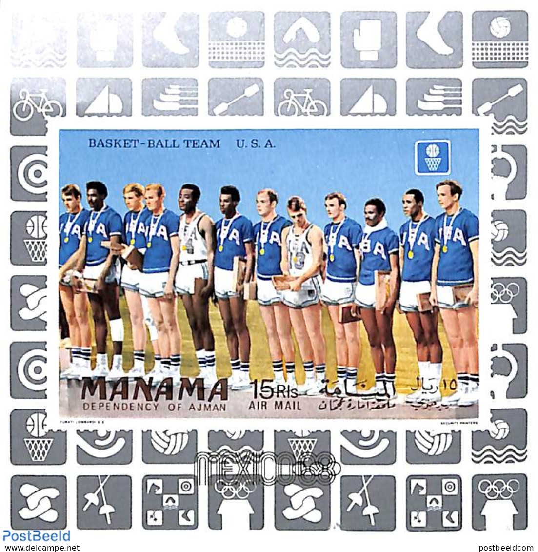 Manama 1969 Olympic Winners S/s, Imperforated, Mint NH, Sport - Basketball - Olympic Games - Pallacanestro