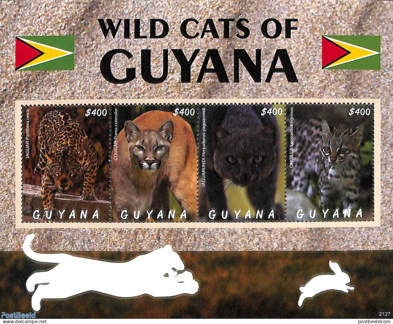 Guyana 2021 Wild Cats 4v M/s, Mint NH, Nature - Cat Family - Guyane (1966-...)