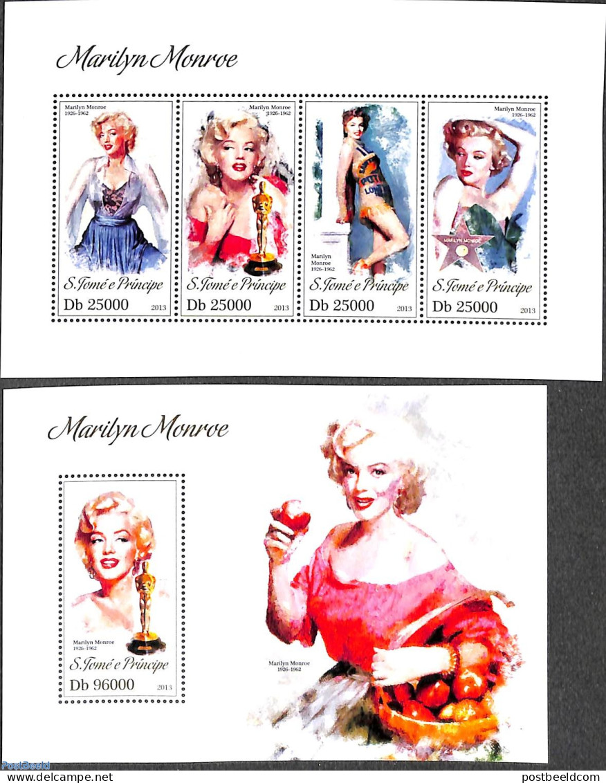 Sao Tome/Principe 2013 Marilyn Monroe 2 S/s, Mint NH, Performance Art - Marilyn Monroe - Movie Stars - Actors